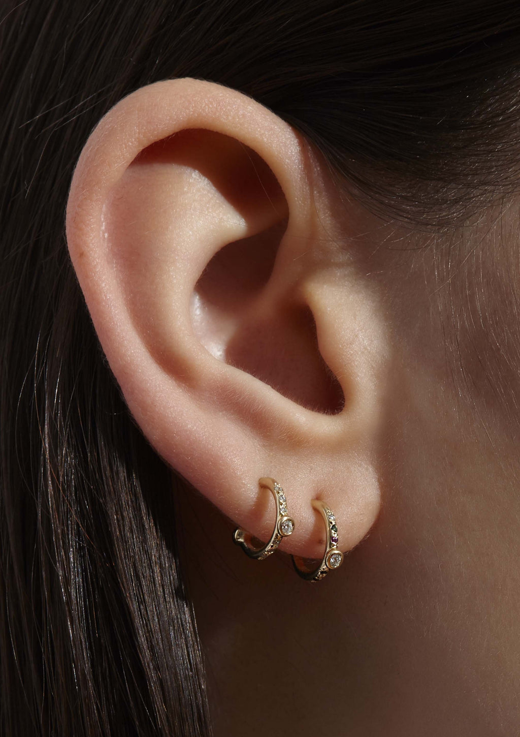 Diamond Bezel Huggie with Rainbow Gems