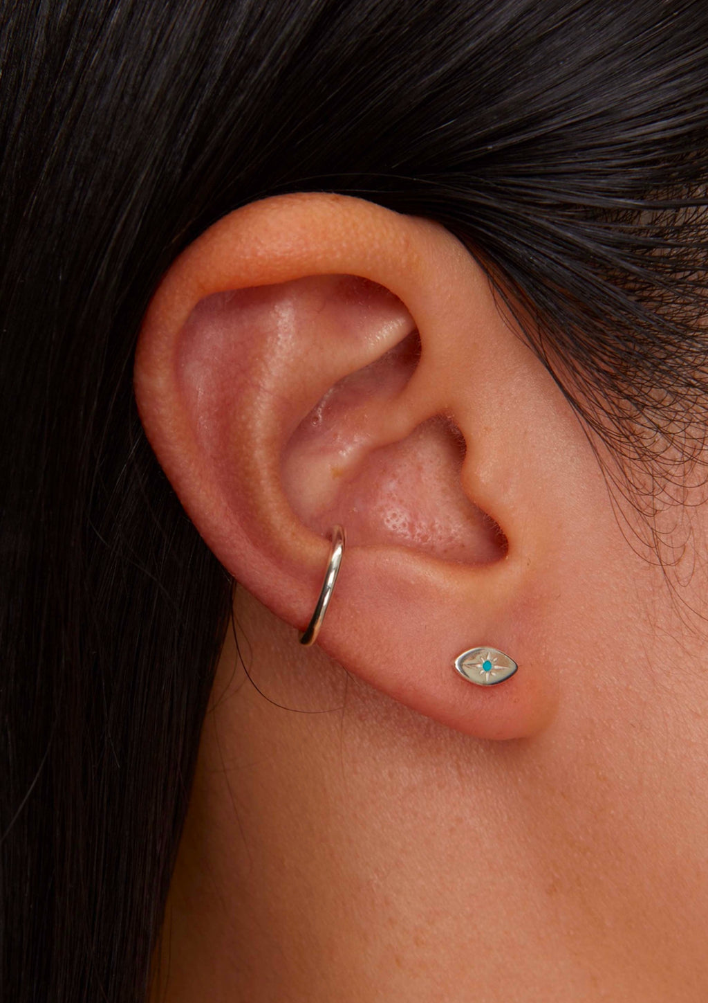 Silver Evil Eye Stud with Turquoise