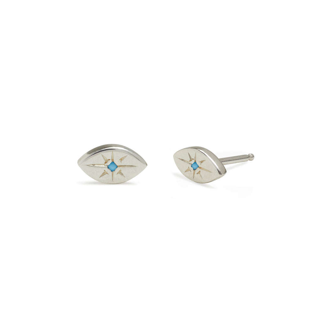 Silver Evil Eye Stud with Turquoise