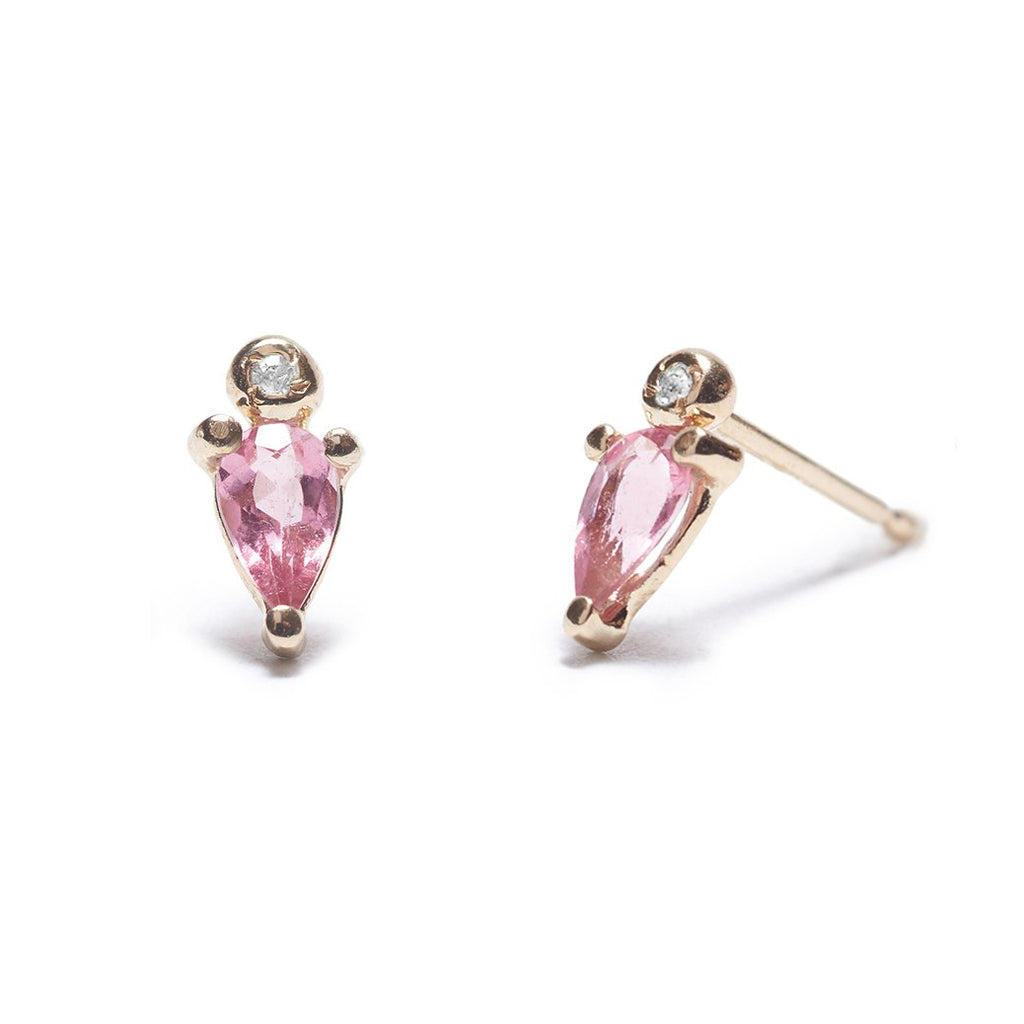 Droplet Stud with Pink Tourmaline