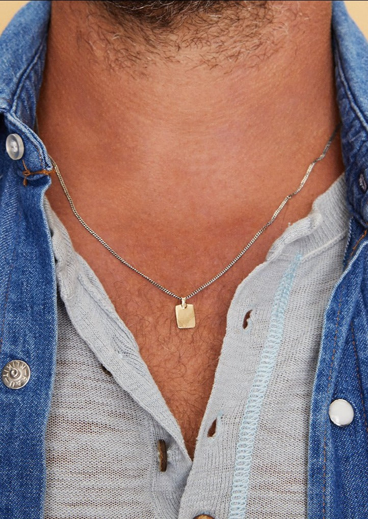 Curb Chain Tag Necklace in Silver and Gold