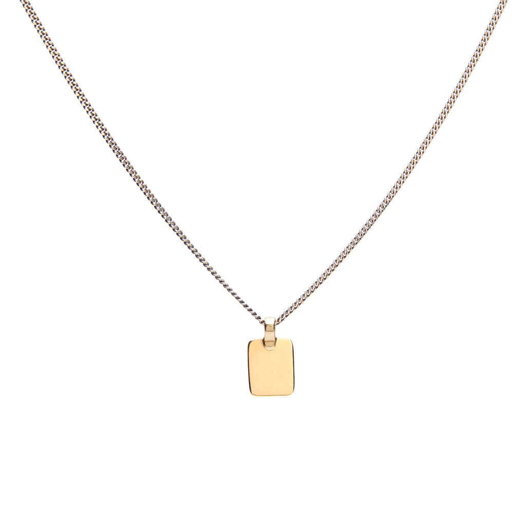 Curb Chain Tag Necklace in Silver and Gold
