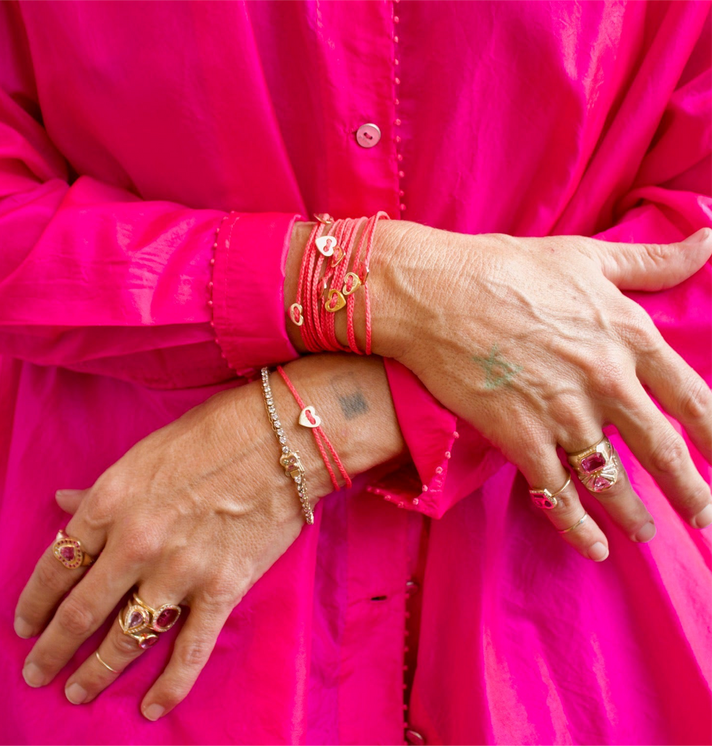 Signature Heart Button Bracelet in Fuchsia