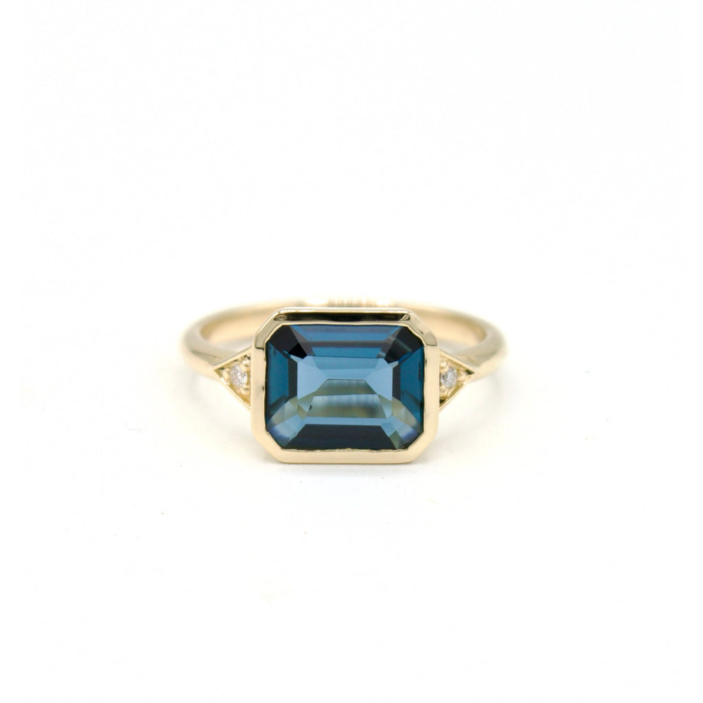 Contemporary Edwardian Ring In London Blue Topaz and Diamonds
