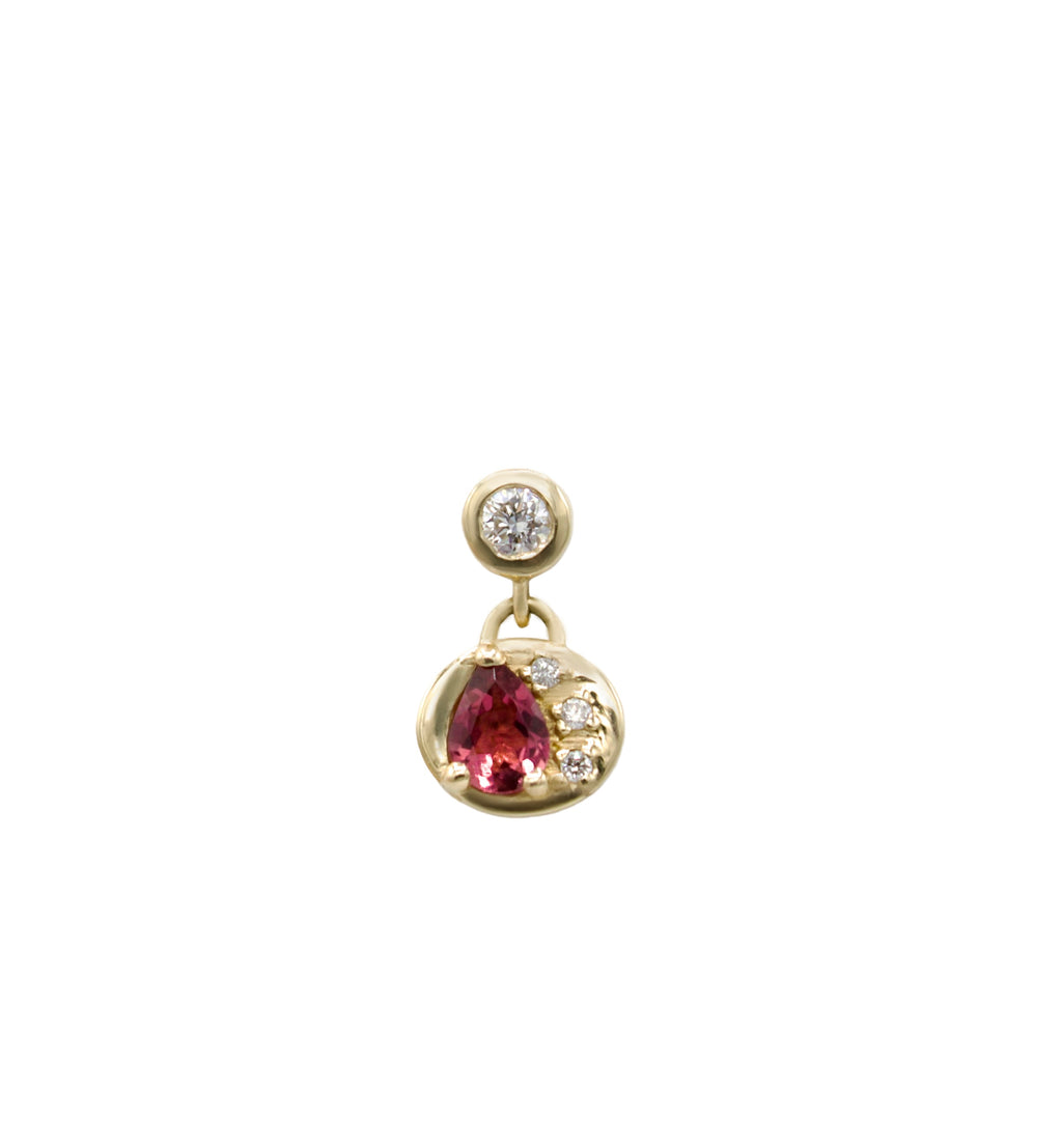 Bezel Stud Drop Diamond and Pink Tourmaline