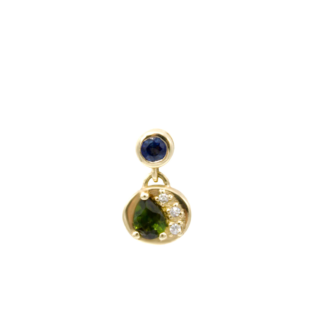 Bezel Stud Drop Blue Sapphire and Green Tourmaline