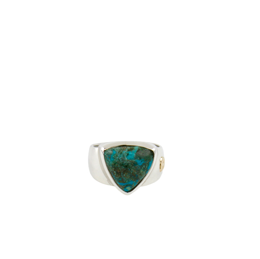 Sterling Silver/10k Trillion Cabochon SCOSHA Turquoise Ring