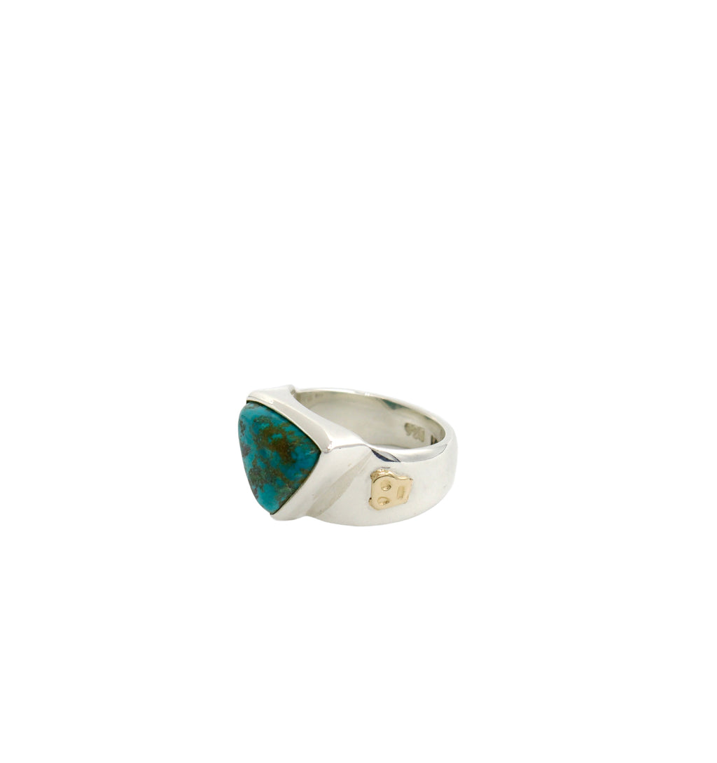 Sterling Silver/10k Trillion Cabochon SCOSHA Turquoise Ring