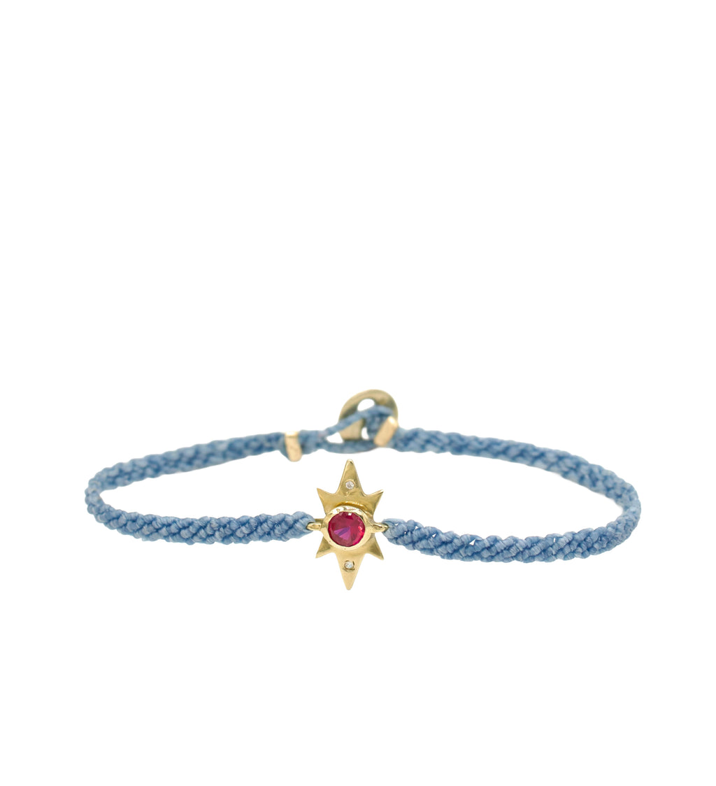 Honor Bracelet in Brass with Red CZ in Tropical Blue Macrame