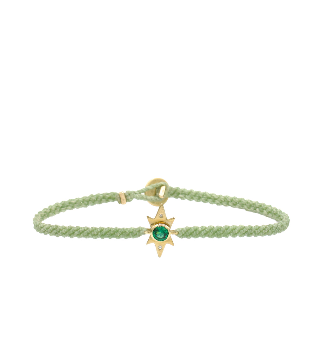 Honor Bracelet in Brass Green CZ in Sage Macrame