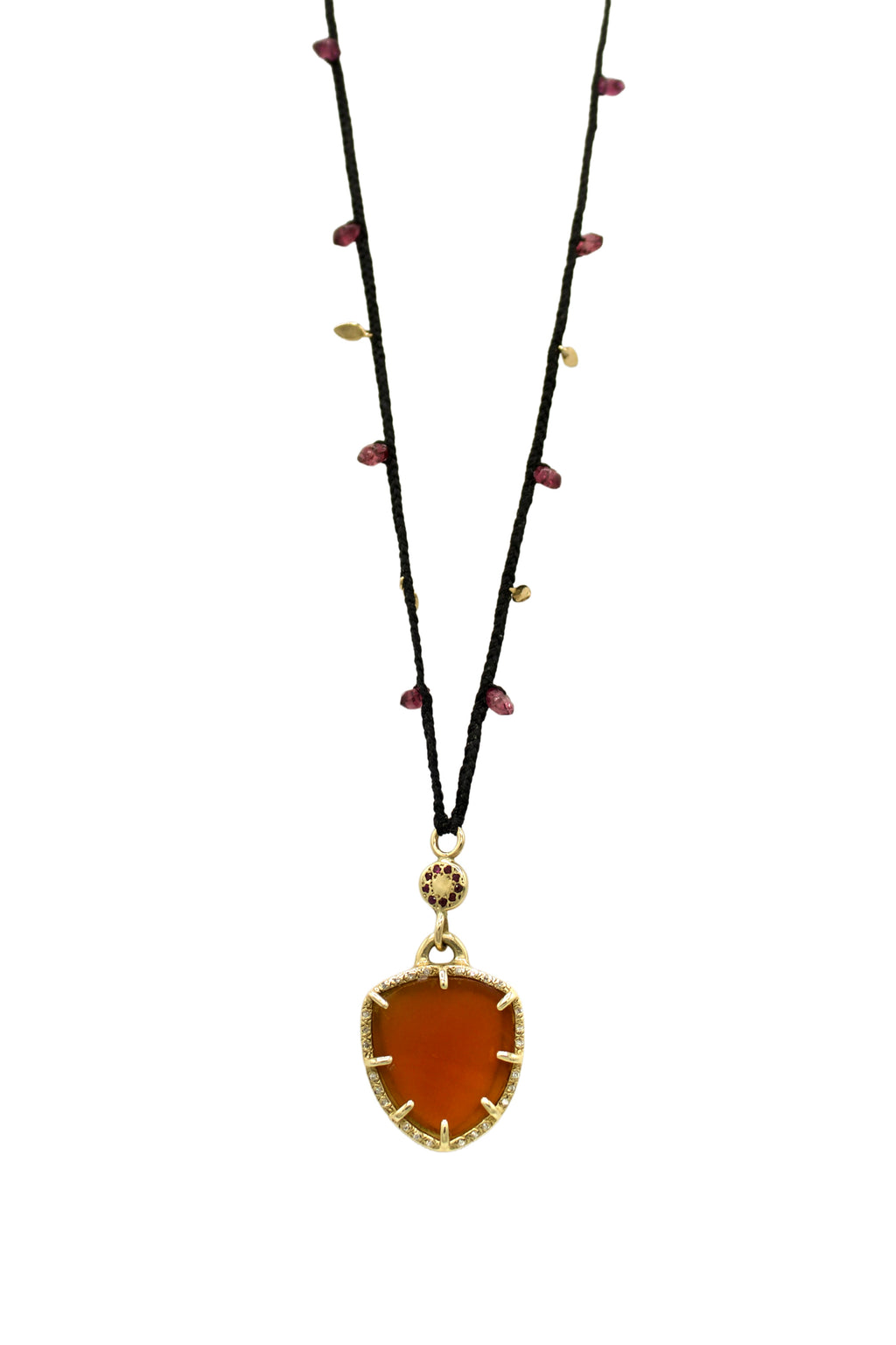 Carnelian and Diamond Shield Charm Necklace