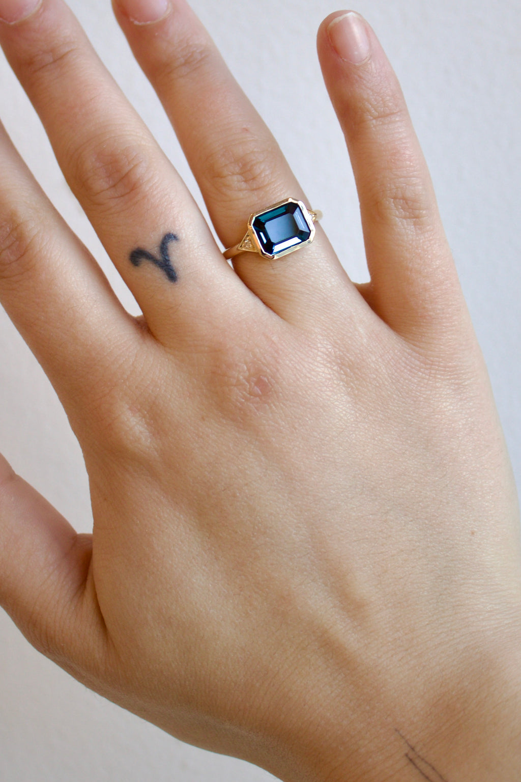 Contemporary Edwardian Ring In London Blue Topaz and Diamonds