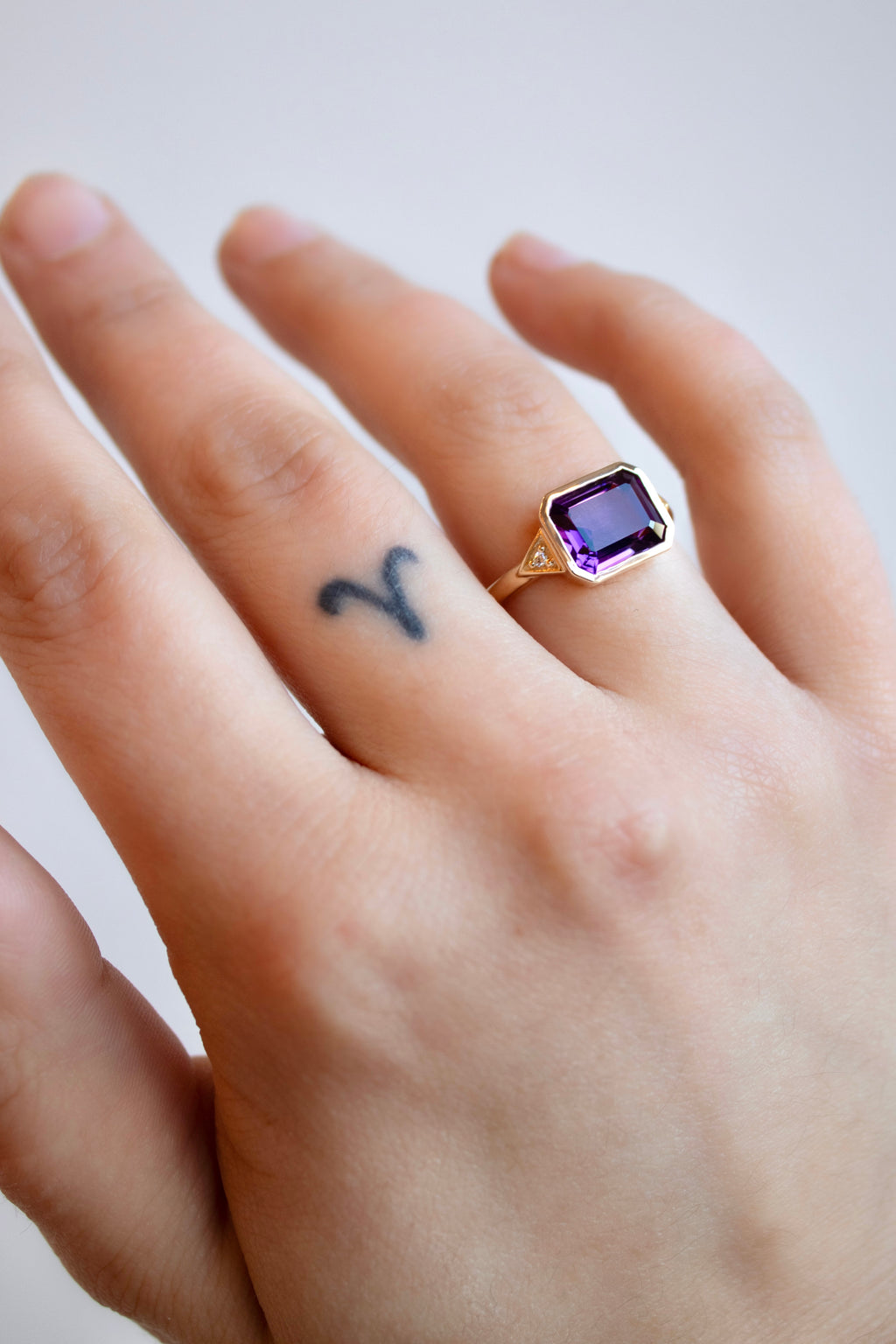 Contemporary Edwardian Ring In Amethyst and Diamonds