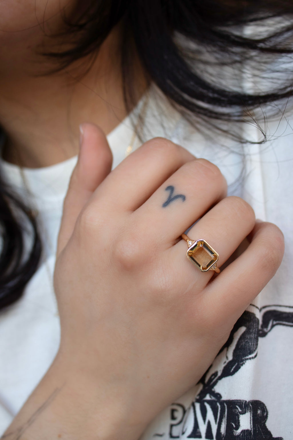 Contemporary Edwardian Ring In Citrine and Diamonds