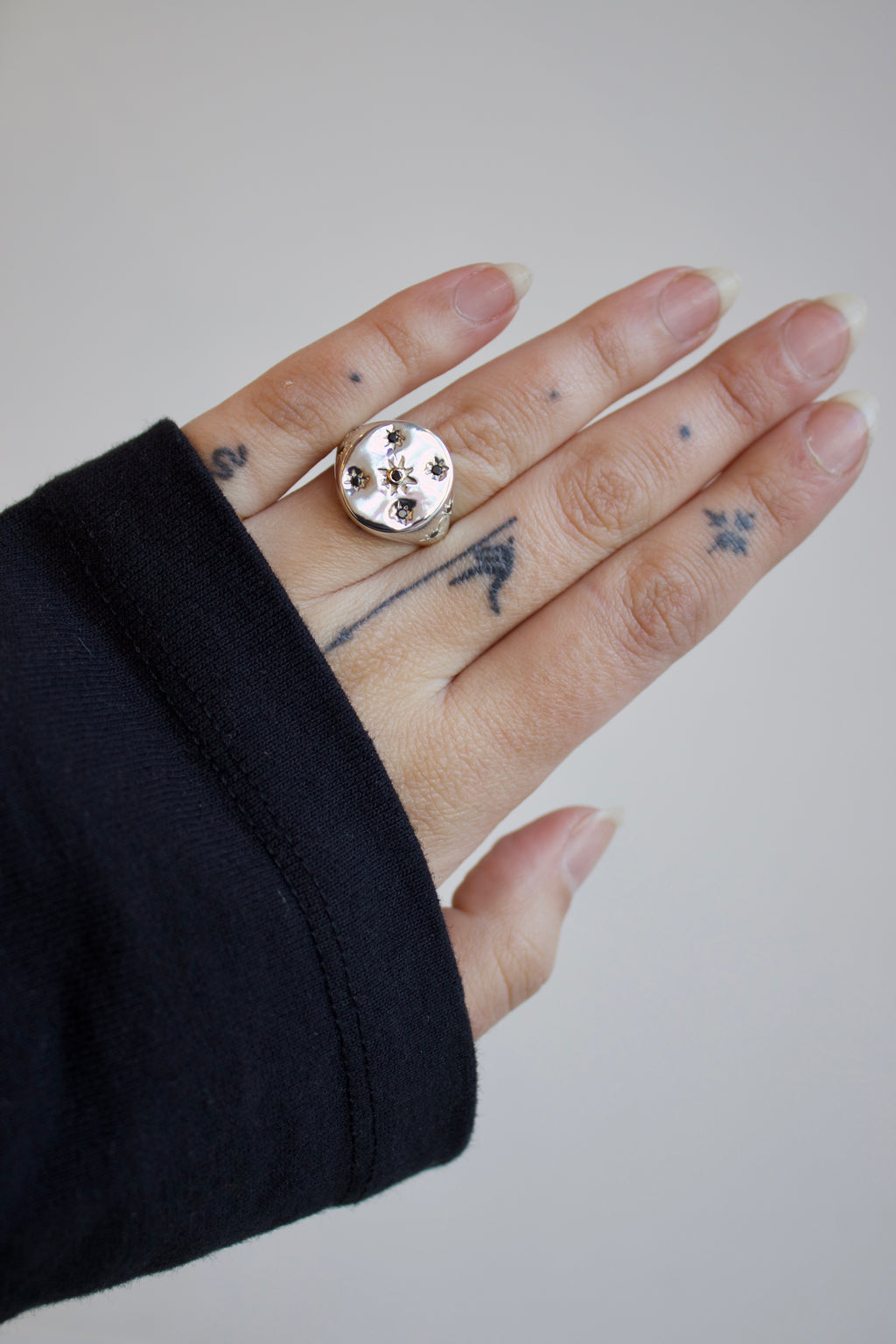 Stellar Signet Ring with Black Diamonds
