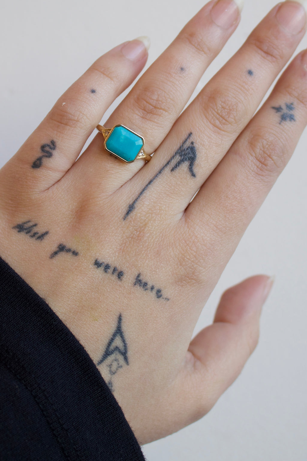 Contemporary Edwardian Ring with Turquoise and Diamonds