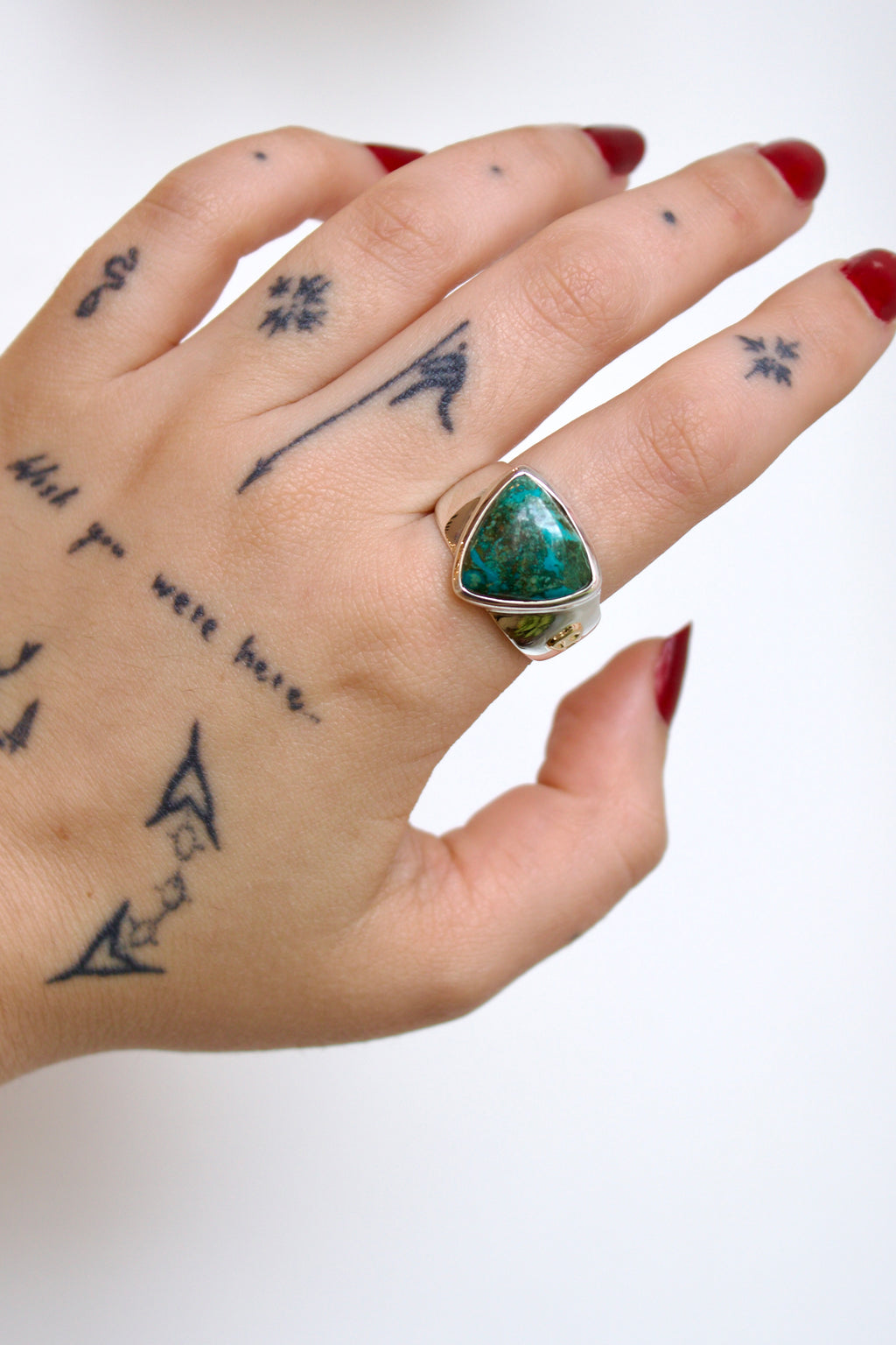 Sterling Silver/10k Trillion Cabochon SCOSHA Turquoise Ring