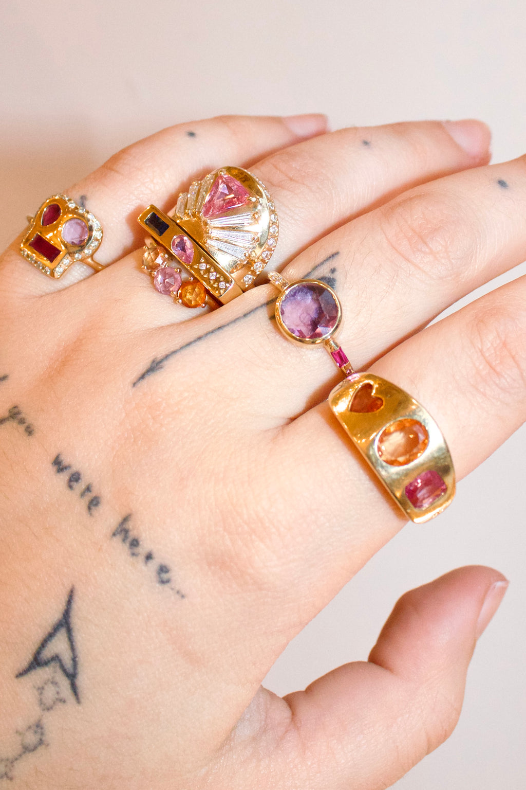 Tsoline Trillion Pink Sapphire and Diamond Ring