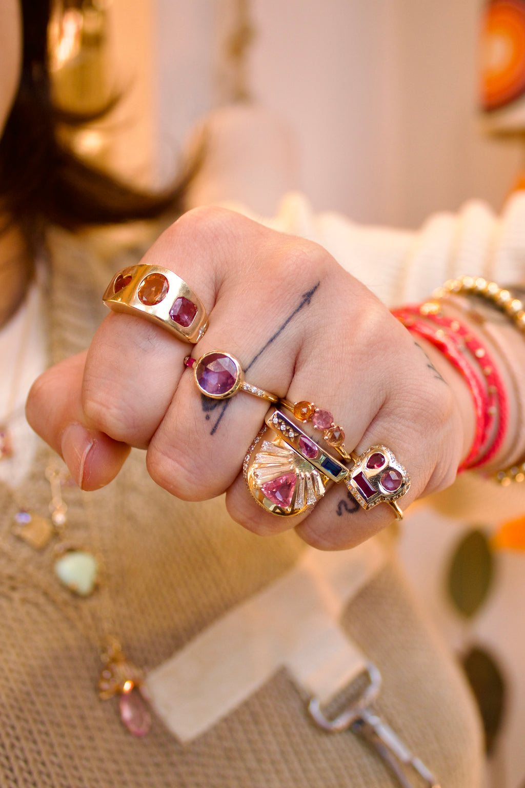 Tsoline Trillion Pink Sapphire and Diamond Ring