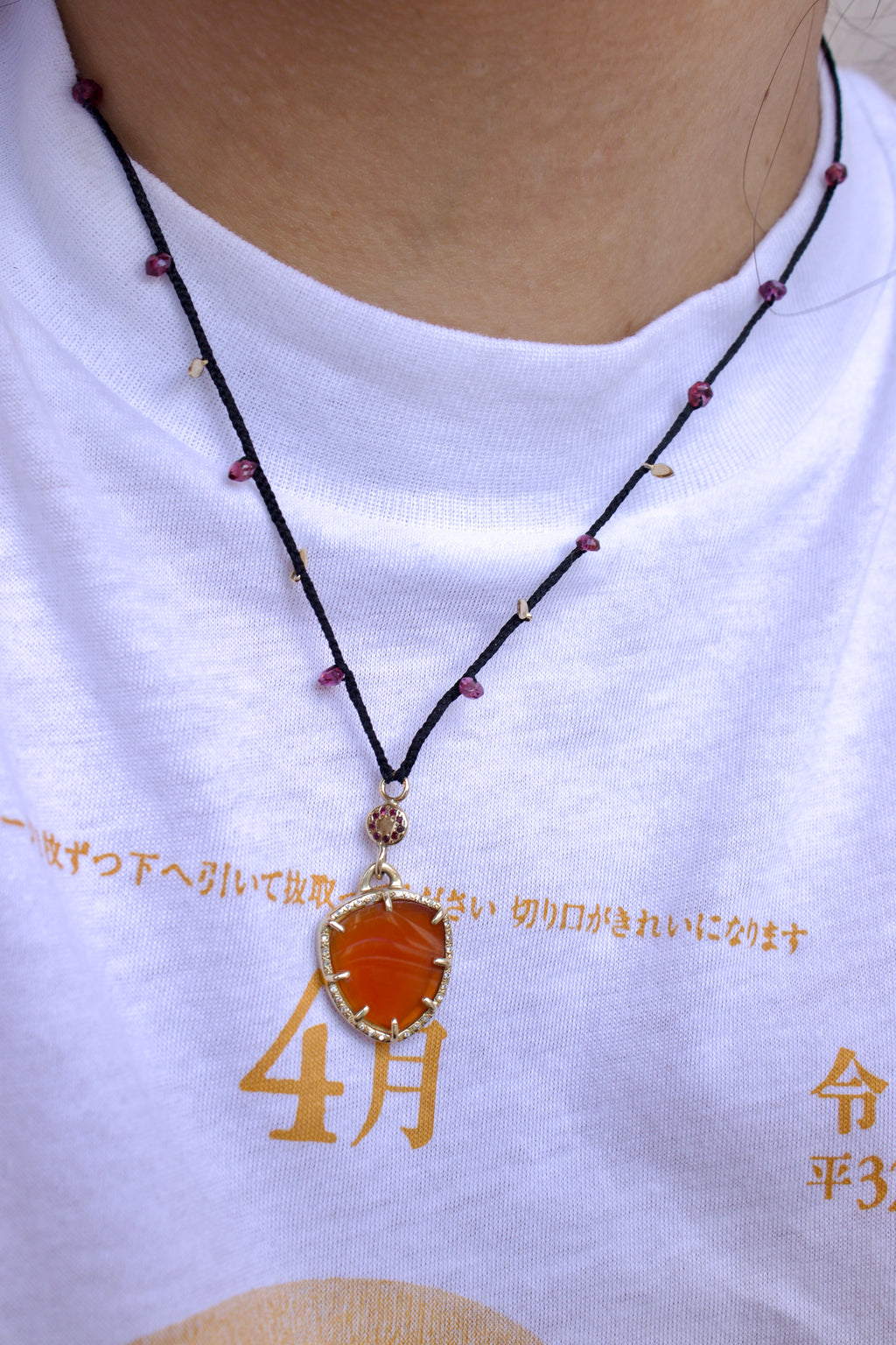 Carnelian and Diamond Shield Charm Necklace