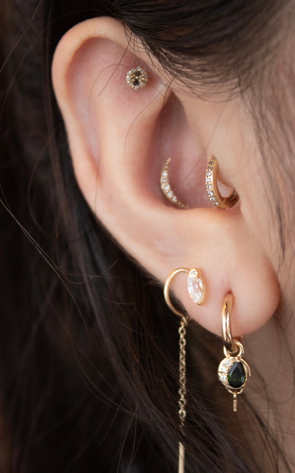 Green Nectar Charm Hoops