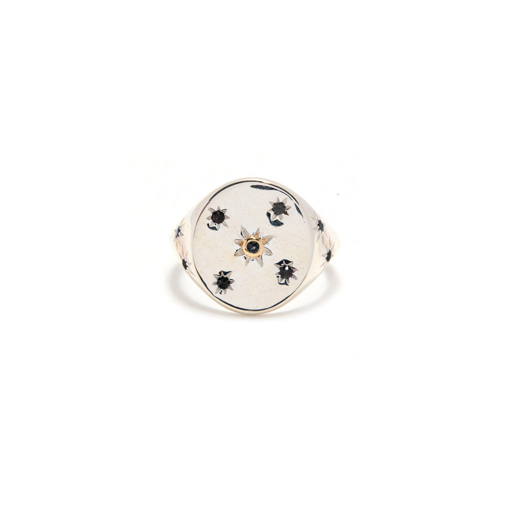 Stellar Signet Ring with Black Diamonds