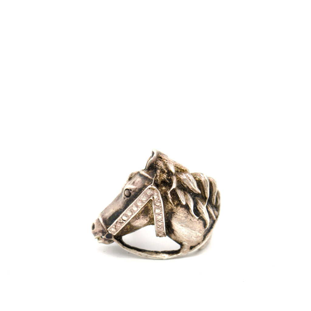 Heavy Horse Head Vintage Ring in Sterling Silver