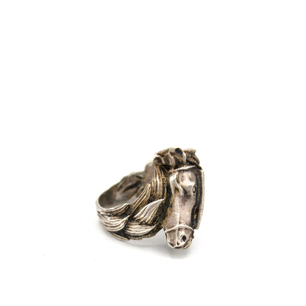 Heavy Horse Head Vintage Ring in Sterling Silver