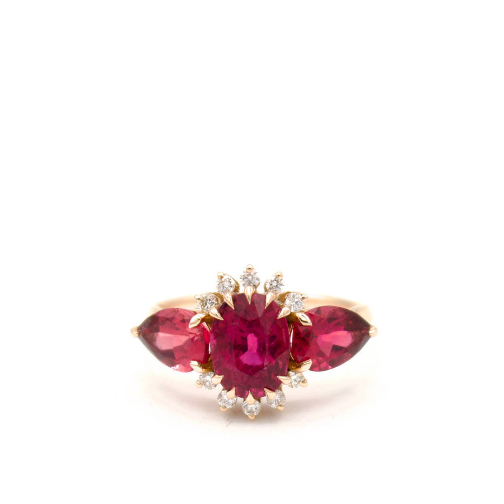 Contemporary Rubelite and Diamonds 18k Rose Ring