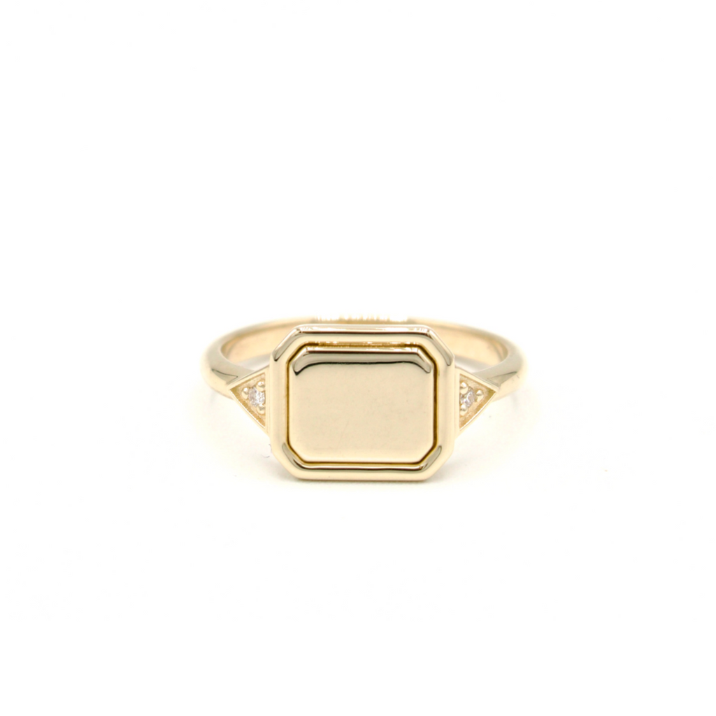 Contemporary Edwardian Ring with Gold Inlay and Diamonds