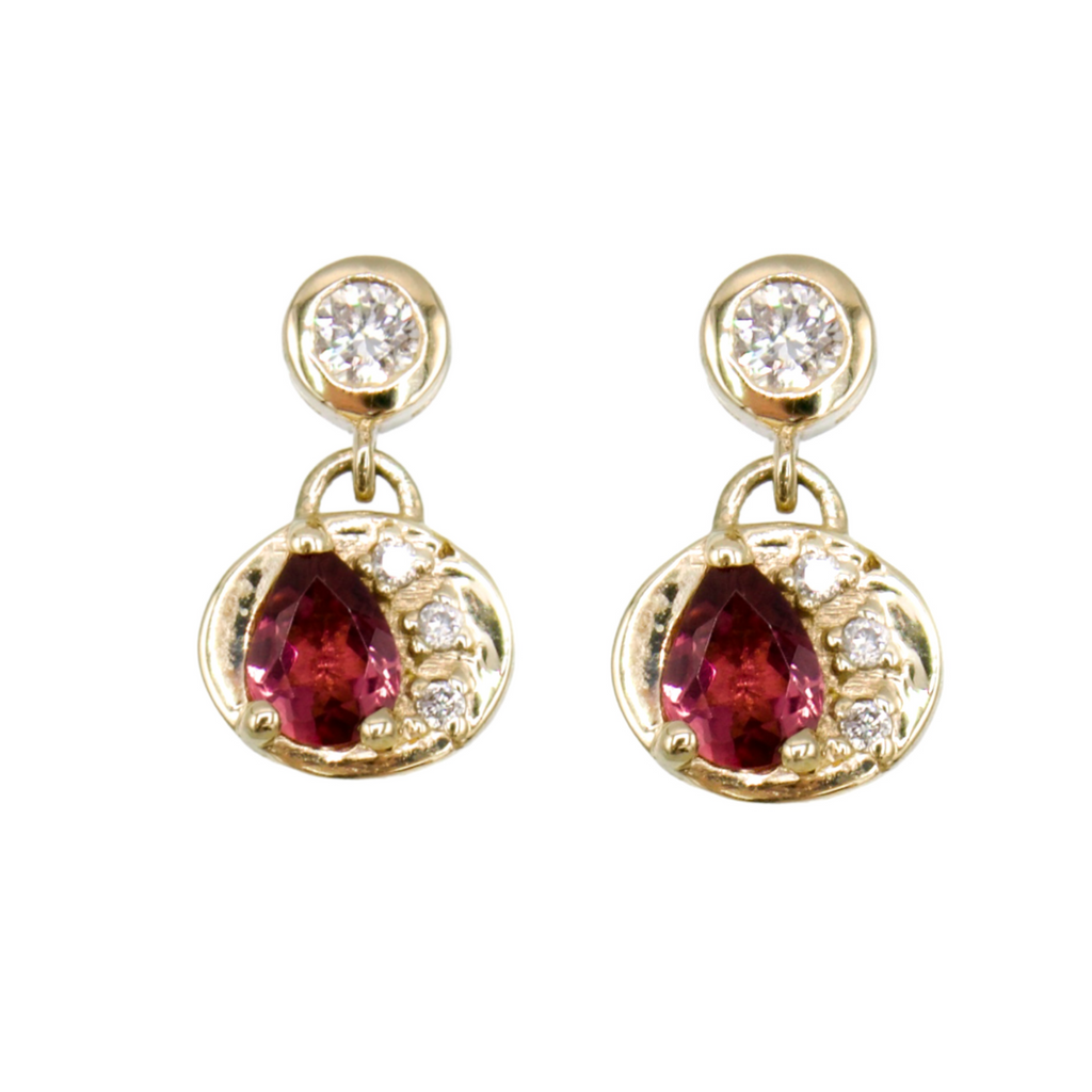 Bezel Stud Drop Diamond and Pink Tourmaline