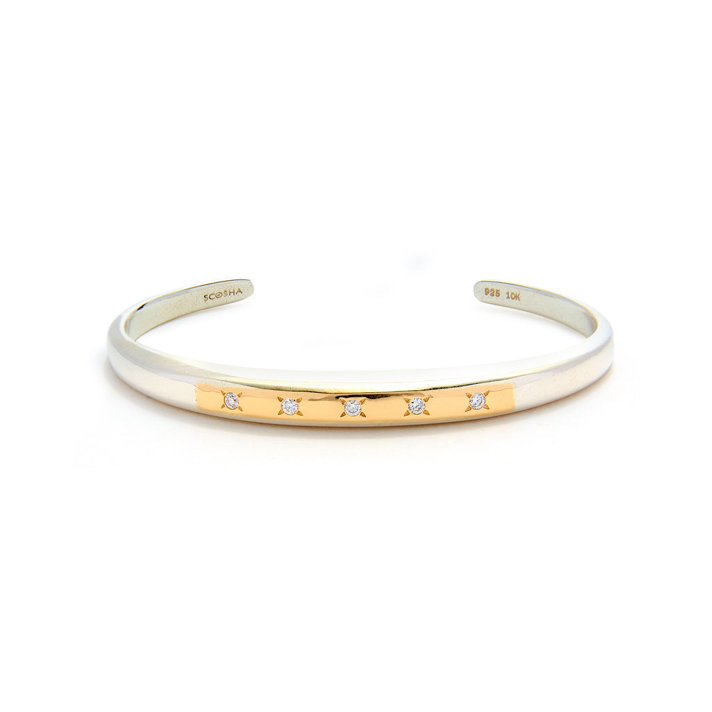 Celestial Cuff Bracelet in Mixed Metals and Diamond