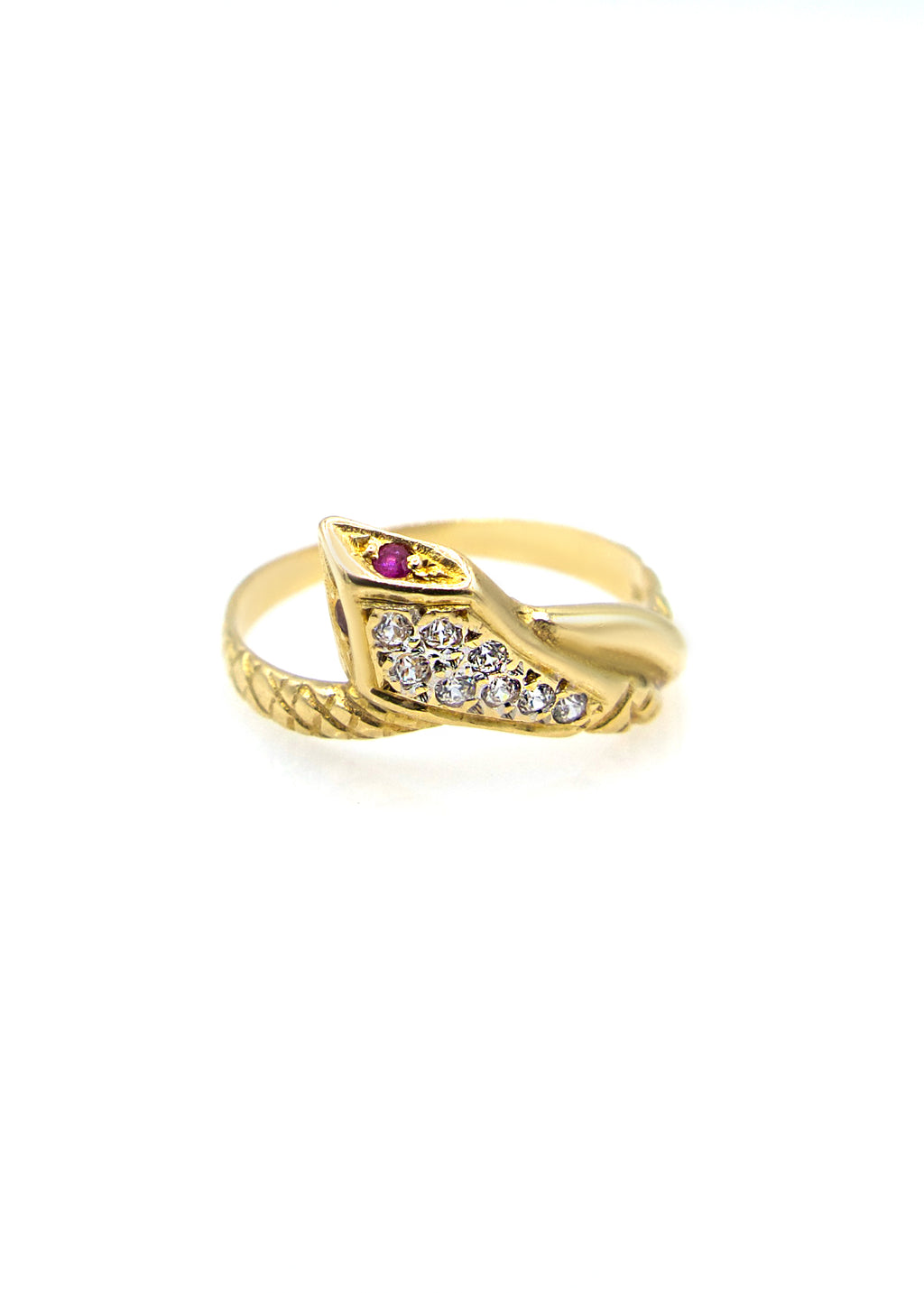 Scosha | Victorian 18K Gold Snake Ring with Diamond & Ruby