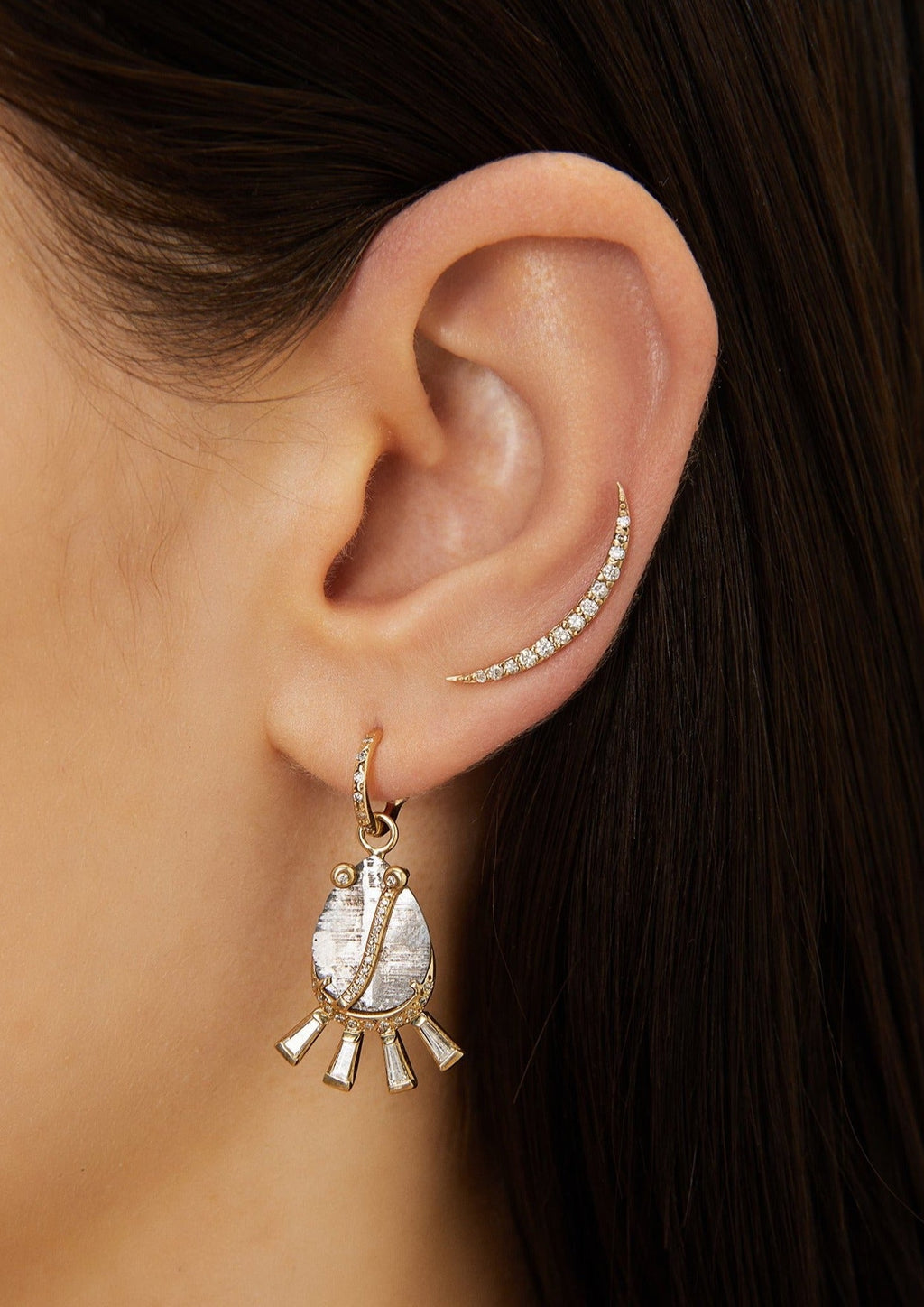 Diamond Crescent Ear Climbers in 10k Gold