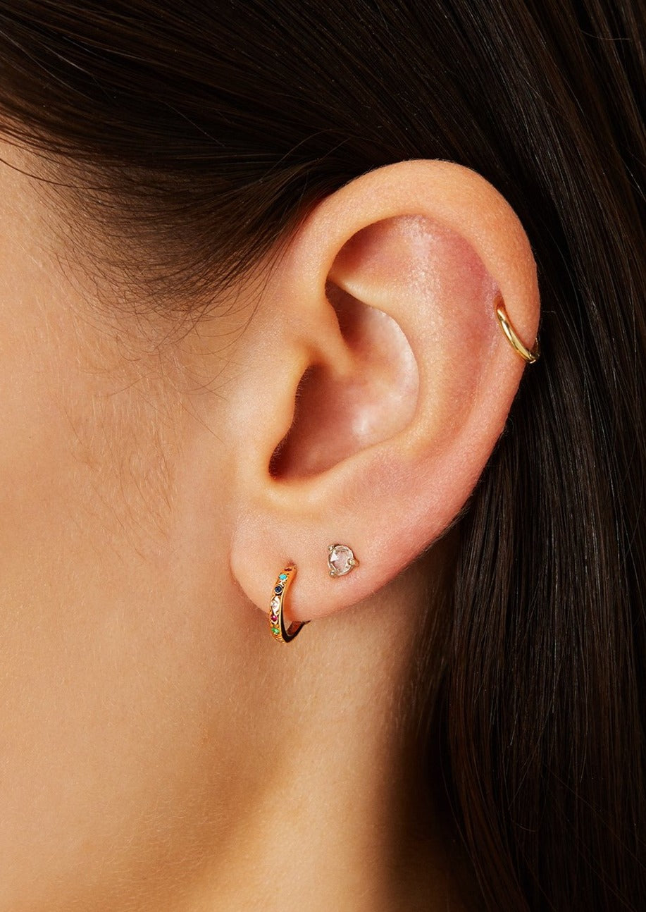 Multicolor CZ Huggie Hoop Earrings For Women – 15mm Gold Plated Small Hoops